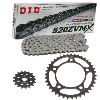 Chain and Sprocket Set compatible for Aprilia AF1 125 Extrema 93-94 Chain DID 520 ZVM-X 108 open 15/39