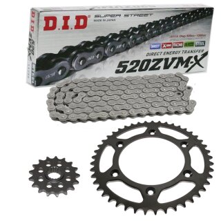 Chain and Sprocket Set compatible for Aprilia RX125 17Kw 08-13 Chain DID 520 ZVM-X 114 open 15/49