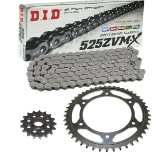 Chain and Sprocket Set compatible for Aprilia ETV1000 Capo Nord 01-09 chain DID 525 ZVM-X 112 open 17/45