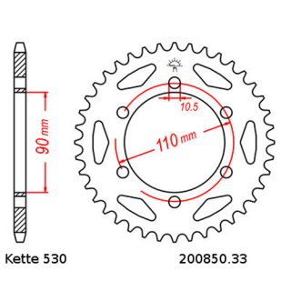 Kettenrad Stahl Teilung 530 und 33 Zähnen JTR850.33