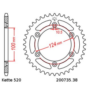 Kettensatz geeignet für Ducati Monster 750 96-97 Kette DID 520 VX3 98 offen 15/38