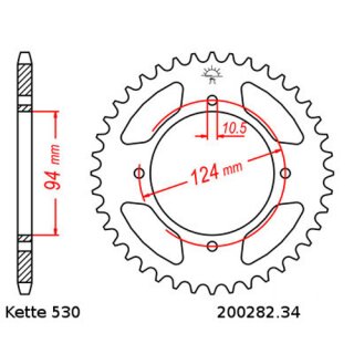 Steel rear sprocket with pitch 530 and 34 teeth JTR282.34