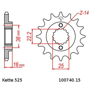 Kettensatz geeignet für Ducati Monster 916 S4 01-03 Kette DID 525 ZVM-X 100 offen 15/37