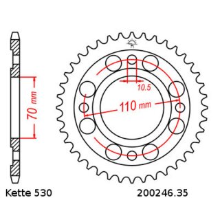 Kettenrad Stahl Teilung 530 und 35 Zähnen JTR246.35