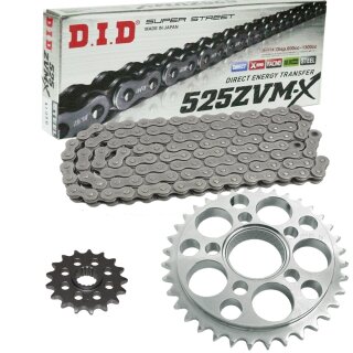 Chain and Sprocket Set compatible for Ducati Superbike 998 02-03 chain DID 525 ZVM-X 94 open 15/36