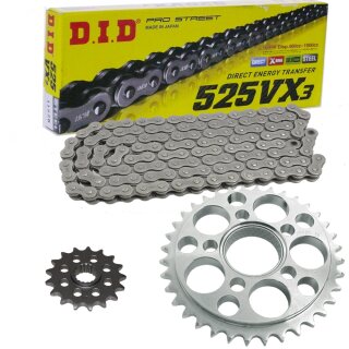 Chain and Sprocket Set compatible for Ducati Streetfighter 848 12-14 chain DID 525 VX3 104 open 15/42