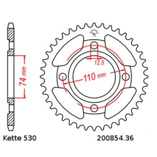 Kettenrad Stahl Teilung 530 und 36 Zähnen JTR854.36