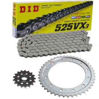 Chain and Sprocket Set compatible for Honda CB500 94-02 chain DID 525 VX3 108 open 15/40