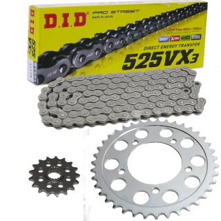 Chain and Sprocket Set compatible for Honda CB600F Hornet 07-15 chain DID 525 VX3 118 open 16/43