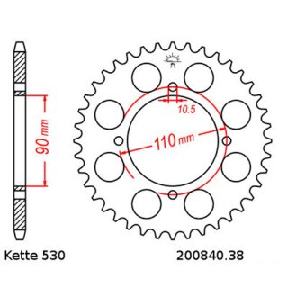 Kettenrad Stahl Teilung 530 und 38 Zähnen JTR840.38
