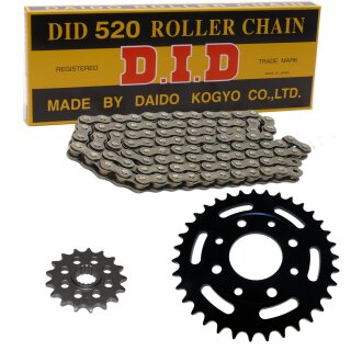 Chain and Sprocket Set compatible for Honda CB 200 Disc 74-76  chain DID 520 L 94  open  15 / 35