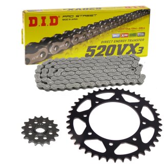 Chain and Sprocket Set compatible for Kawasaki KLE 500 91-95 chain DID 520 VX3 108 open 17/44