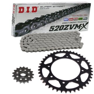 Chain and Sprocket Set compatible for Kawasaki KLE500 91-95 Chain DID 520 ZVM-X 108 open 17/44