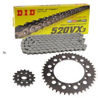 Chain and Sprocket Set compatible for Kawasaki KX250 97-98 chain DID 520 VX3 114 open 13/49