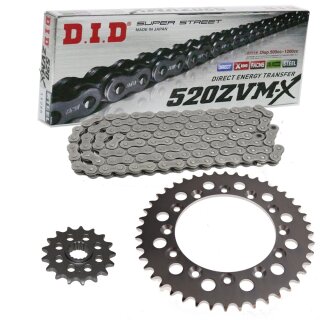 Chain and Sprocket Set compatible for Kawasaki KX250 97-98 Chain DID 520 ZVM-X 114 open 13/49