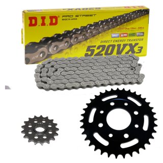 Chain and Sprocket Set compatible for Suzuki GZ250 99-10 chain DID 520 VX3 110 open 15/41