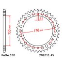 Steel rear sprocket with pitch 530 and 45 teeth JTR2011.45