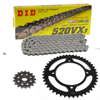 Chain and Sprocket Set compatible for Yamaha XV250 89-00 chain DID 520 VX3 114 open 16/45