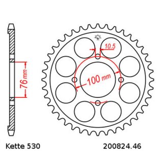 Kettenrad Stahl Teilung 530 und 46 Zähnen JTR824.46