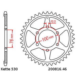 Kettenrad Stahl Teilung 530 und 46 Zähnen JTR816.46