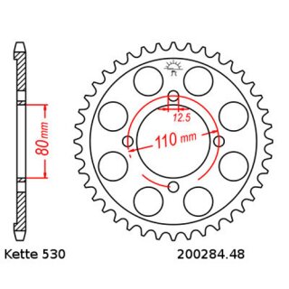 Steel rear sprocket with pitch 530 and 48 teeth JTR284.48