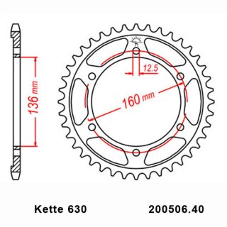 Kettenrad Stahl Teilung 630 und 40 Zähnen JTR506.40