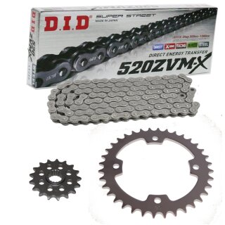 Chain and Sprocket Set compatible for Kymco KXR250 04-07 Chain DID 520 ZVM-X 94 open 14/38