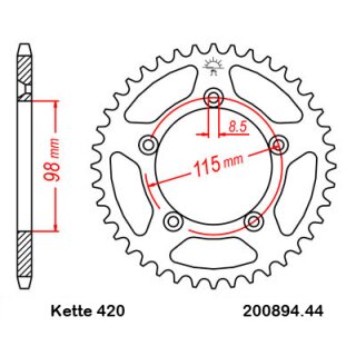 Aluminium Kettenrad Teilung 420 mit 44 Zähnen selbstreinigend JTA894.44SC