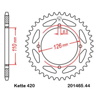 Aluminium Kettenrad Teilung 420 mit 44 Zähnen selbstreinigend JTA1465.44SC