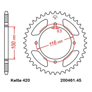 Aluminium Kettenrad Teilung 420 mit 45 Zähnen selbstreinigend JTA461.45SC