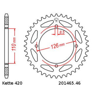 Aluminium Kettenrad Teilung 420 mit 46 Zähnen selbstreinigend JTA1465.46SC