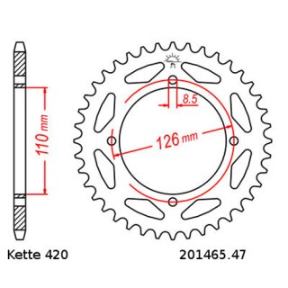 Aluminium Kettenrad Teilung 420 mit 47 Zähnen selbstreinigend JTA1465.47SC