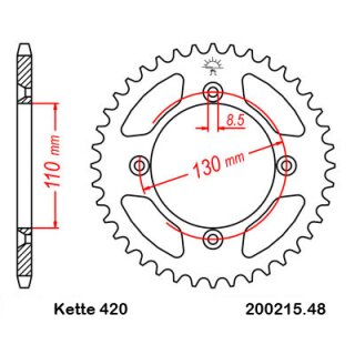 Aluminium Kettenrad Teilung 420 mit 48 Zähnen selbstreinigend JTA215.48SC