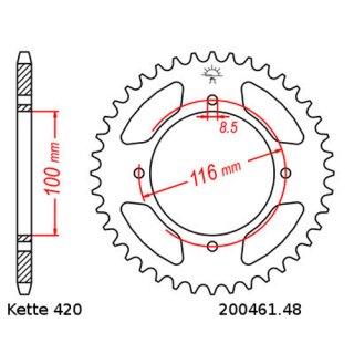 Aluminium Kettenrad Teilung 420 mit 48 Zähnen selbstreinigend JTA461.48SC