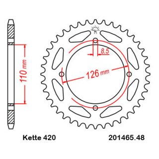 Aluminium Kettenrad Teilung 420 mit 48 Zähnen selbstreinigend JTA1465.48SC