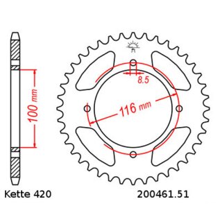 Aluminium Kettenrad Teilung 420 mit 51 Zähnen selbstreinigend JTA461.51SC