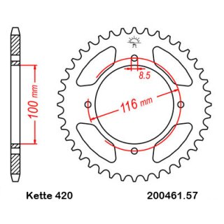 Aluminium Kettenrad Teilung 420 mit 57 Zähnen selbstreinigend JTA461.57SC