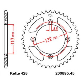 Aluminium Kettenrad Teilung 428 mit 45 Zähnen selbstreinigend JTA895.45SC