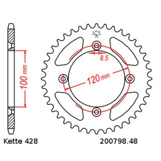 Aluminium Kettenrad Teilung 428 mit 48 Zähnen selbstreinigend JTA798.48SC
