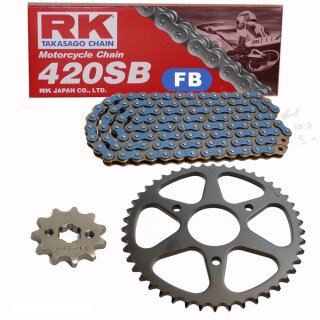 Chain and Sprocket Set compatible for Honda MT 50 S 80-82  Chain RK FB 420 SB 108  open  BLUE  12/45