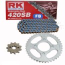 Kettensatz geeignet für Kawasaki KX 85 B Big Wheel 01-20 Kette RK FB 420 SB 130 offen BLAU 13/51
