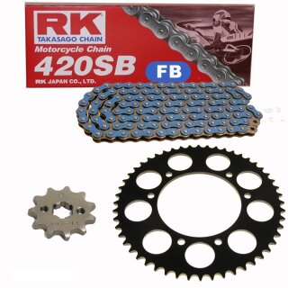 Kettensatz geeignet für Peugeot XP6 50 Supermoto 02-06  Kette RK FB 420 SB 126  offen  BLAU  12/52