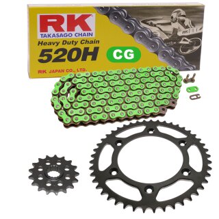 Kettensatz geeignet für Kawasaki KLX 250 E 93-95  Kette RK CG 520 H 106  offen  GRÜN  14/42