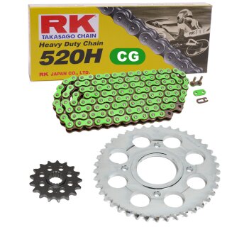 Chain and Sprocket Set compatible for KTM Duke 200 12-13, Chain RK CG520H 114, open, GREEN, 14/42