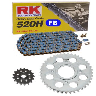 Chain and Sprocket Set compatible for KTM Duke 200 12-13, Chain RK FB520H 114, open, BLUE, 14/42