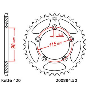 Aluminium Kettenrad Teilung 420 mit 50 Zähnen JTA894.50