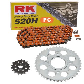 Kettensatz geeignet für Honda VT 125 C 99-06  Kette RK PC 520 H 112  offen  ORANGE  14/41