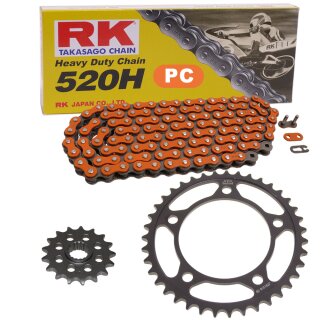 Kettensatz geeignet für Honda NSR 125 96-03  Kette RK PC 520 H 108  offen  ORANGE  14/35