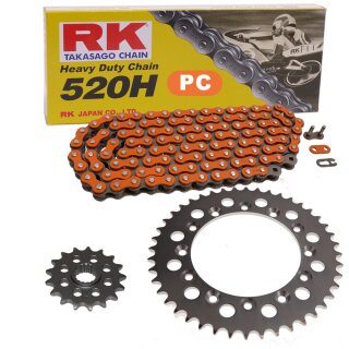 Kettensatz geeignet für Honda XR 250 R 88-89  Kette RK PC 520 H 108  offen  ORANGE  13/48