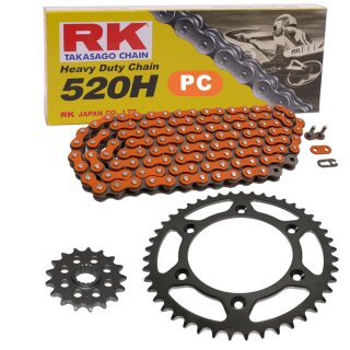 Chain and Sprocket Set compatible for Kawasaki KDX 200 95-06, Chain RK PC520H 108, open, ORANGE, 13/47